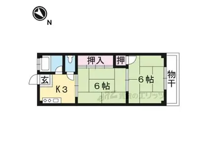 京阪本線 淀駅 徒歩11分 2階建 築65年(2K/2階)の間取り写真