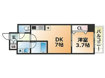 レオンコンフォート神戸駅前(1DK/4階)の間取り写真