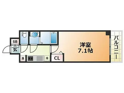 プレサンス兵庫ヴィアーレ(1K/6階)の間取り写真