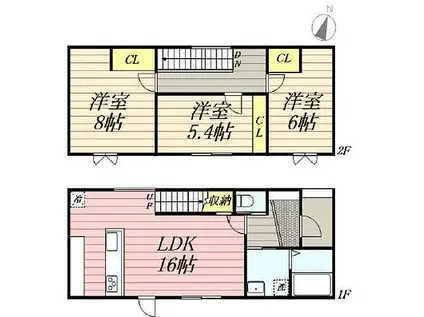 北41条東14丁目B棟 テラスハウス(3LDK)の間取り写真