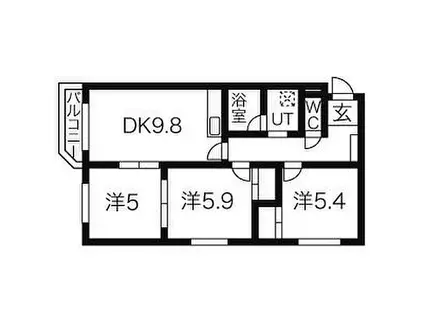 札幌市電2系統 ロープウェイ入口駅 徒歩3分 4階建 築31年(3DK/3階)の間取り写真