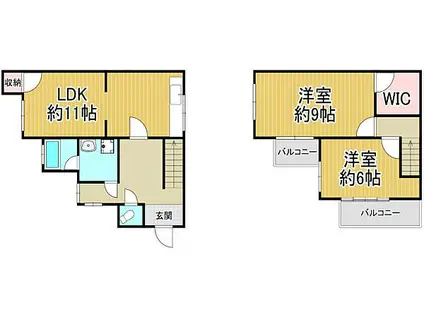 近鉄南大阪線 恵我ノ荘駅 徒歩13分 2階建 築49年(2LDK)の間取り写真