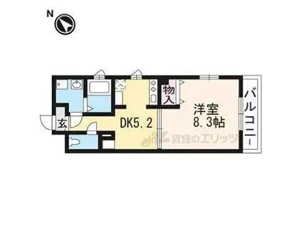 JR東海道・山陽本線 草津駅(滋賀) 徒歩5分 5階建 築9年(1DK/3階)の間取り写真