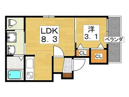 CHATON日新町(1LDK/3階)の間取り写真