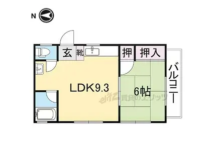 近鉄奈良線 生駒駅 徒歩26分 3階建 築27年(1LDK/3階)の間取り写真