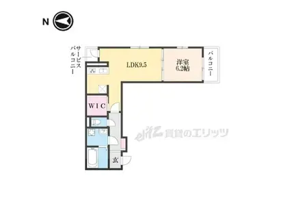 近鉄橿原線 九条駅(奈良) 徒歩2分 3階建 築1年(1LDK/3階)の間取り写真