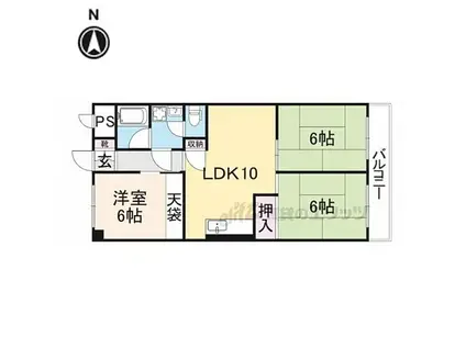 近鉄生駒線 南生駒駅 徒歩6分 5階建 築34年(3LDK/2階)の間取り写真