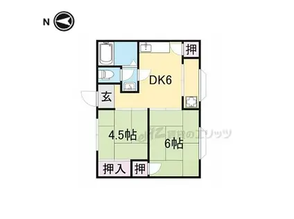 JR片町線(学研都市線) 藤阪駅 徒歩37分 3階建 築34年(2DK/3階)の間取り写真