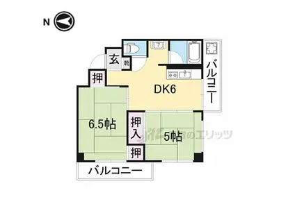 東生駒ハイツ(2DK/4階)の間取り写真