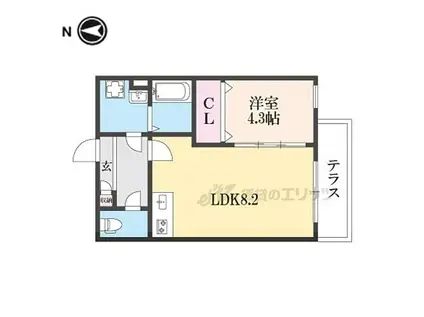 ジーメゾン大和郡山アメロ(1LDK/1階)の間取り写真