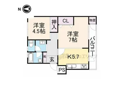 JR片町線(学研都市線) 藤阪駅 徒歩15分 5階建 築51年(2K/5階)の間取り写真