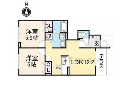 近鉄橿原線 田原本駅 徒歩10分 2階建 築11年(2LDK/1階)の間取り写真