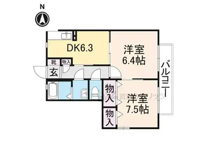 近鉄大阪線 耳成駅 徒歩11分 2階建 築20年(2DK/2階)の間取り写真