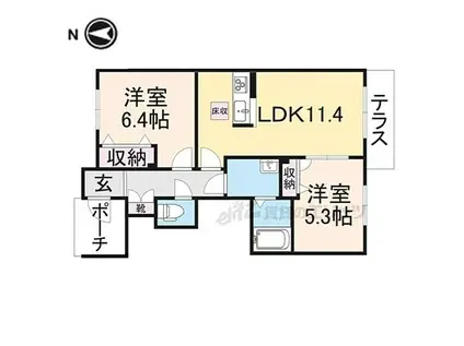 近鉄大阪線 築山駅 徒歩41分 2階建 築12年(2LDK/1階)の間取り写真