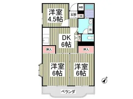 パークタウン鶴ヶ島(3DK/4階)の間取り写真