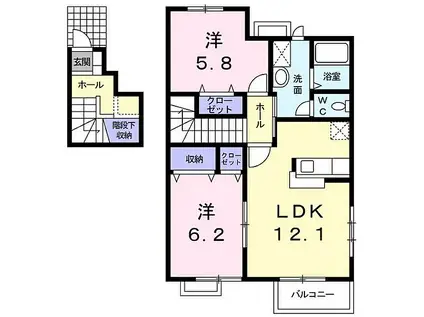 リバ-サイドA(2LDK/2階)の間取り写真