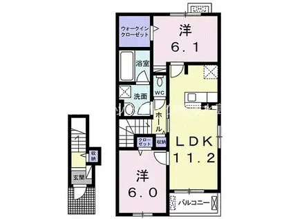水島臨海鉄道 浦田駅(岡山) 徒歩6分 2階建 築3年(2LDK/2階)の間取り写真
