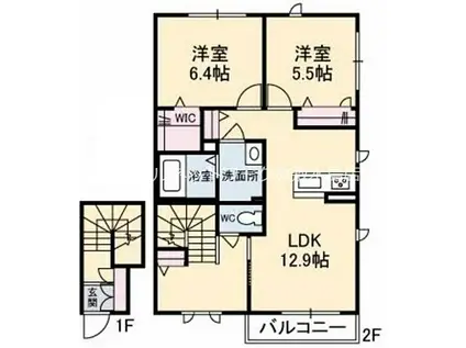 グリュック B棟(2LDK/2階)の間取り写真