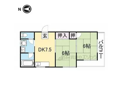 近鉄奈良線 生駒駅 徒歩16分 2階建 築40年(2DK/1階)の間取り写真