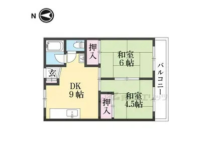 京阪本線 香里園駅 徒歩22分 5階建 築51年(2DK/2階)の間取り写真