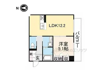 近鉄奈良線 生駒駅 徒歩5分 3階建 築7年(1LDK/2階)の間取り写真