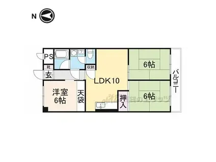 近鉄生駒線 南生駒駅 徒歩6分 5階建 築34年(3LDK/3階)の間取り写真
