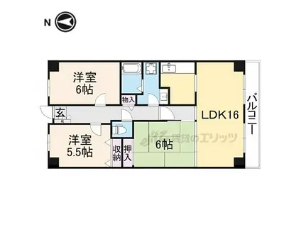 京阪交野線 交野市駅 徒歩9分 6階建 築31年(3LDK/4階)の間取り写真