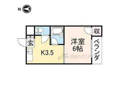 京阪本線 香里園駅 徒歩10分 3階建 築37年(1K/1階)の間取り写真