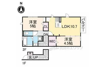 JR関西本線 郡山駅(奈良) 徒歩28分 2階建 築9年(2LDK/2階)の間取り写真