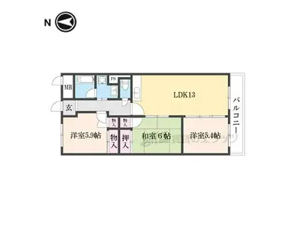 京阪本線 寝屋川市駅 徒歩5分 7階建 築25年(3LDK/5階)の間取り写真
