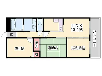 グランプレステージ加古川III(3LDK/1階)の間取り写真