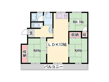 JR東海道・山陽本線 加古川駅 徒歩19分 3階建 築43年(3LDK/3階)の間取り写真