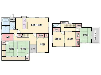 山陽電鉄本線 浜の宮駅 徒歩15分 2階建 築43年(6SLDK)の間取り写真