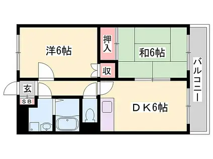 シャトー神川(2DK/3階)の間取り写真