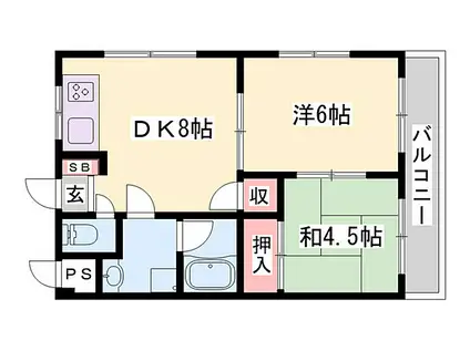 山陽電鉄本線 高砂駅(兵庫) 徒歩11分 3階建 築31年(2DK/2階)の間取り写真