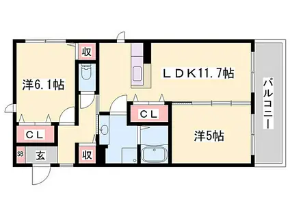 神鉄粟生線 小野駅(兵庫) 徒歩16分 3階建 築12年(2LDK/3階)の間取り写真
