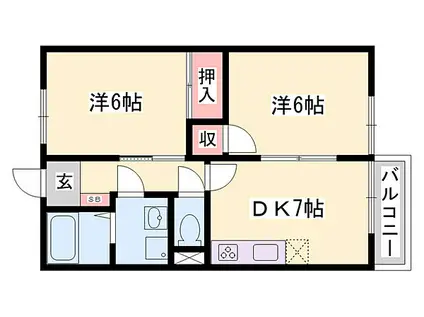 ハイムソレイユA(2DK/2階)の間取り写真