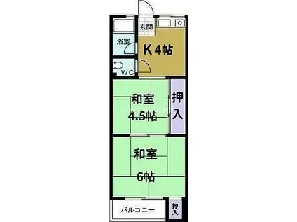 大阪メトロ中央線 朝潮橋駅 徒歩13分 5階建 築51年(2K/1階)の間取り写真