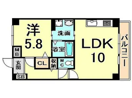 アウローラ武庫之荘(1LDK/4階)の間取り写真