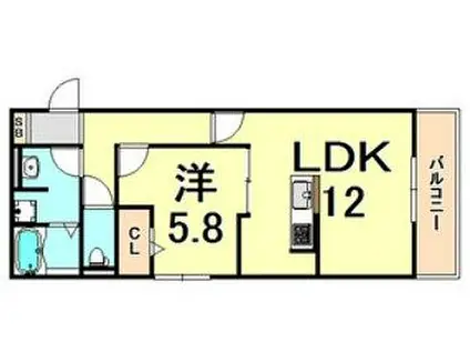 ソラーレ名神町(1LDK/2階)の間取り写真