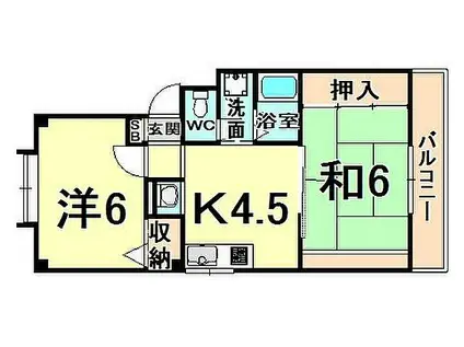 ロイヤルカーサ原(2K/2階)の間取り写真