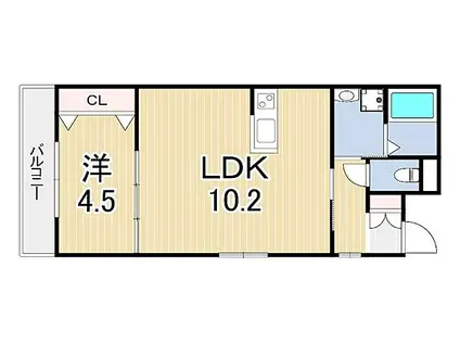 TKマンション(1LDK/4階)の間取り写真
