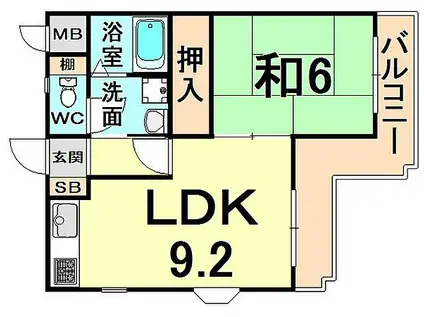 インペリアル塚口(1LDK/2階)の間取り写真