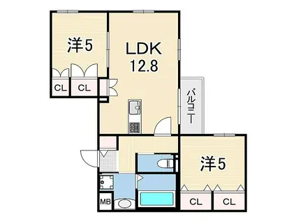 カシータ蓬川緑地ウエスト(2LDK/2階)の間取り写真