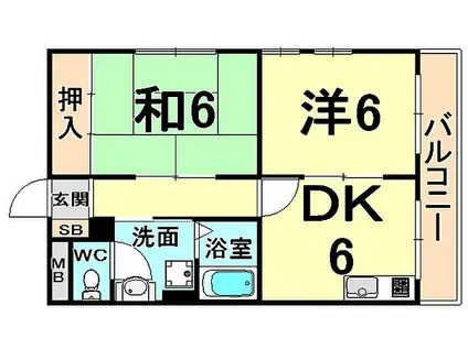 レジオン塚口(2DK/2階)の間取り写真