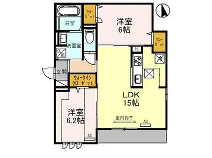 JR東海道・山陽本線 立花駅 徒歩6分 3階建 築1年(2LDK/1階)の間取り写真
