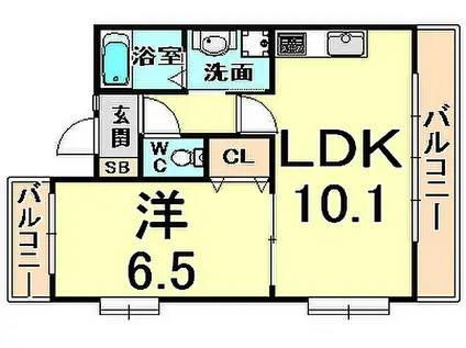 ラディウス武庫之荘(1LDK/4階)の間取り写真