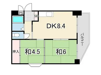 ラ・セーヌ六甲(2LDK/2階)の間取り写真