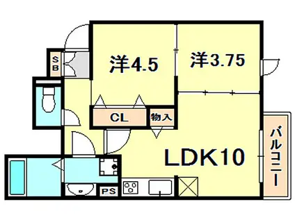 神戸中島通 萬利RESIDENCE(2LDK/1階)の間取り写真
