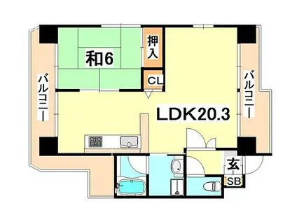 ライオンズマンション六甲口(1LDK/7階)の間取り写真